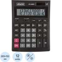 Калькулятор настольный ПОЛНОРАЗМ Attache AF-446BG,12р,дв.п,ч/сер,203x153x48