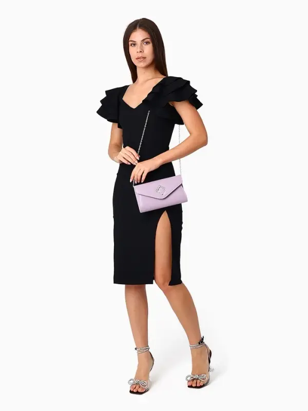 Сумка-клатч женская вечерняя на магните, на длинной цепочке, с декоративным элементом, однотонная, фиолетовая