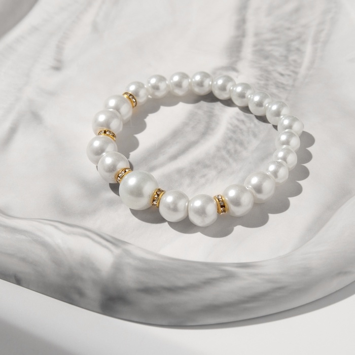 Браслет жемчуг «Подарок моря» с жемчугом, шар № 6,8,10, цвет белый в золоте, d=6,5 см Браслет жемчуг «Подарок моря» с жемчугом, шар № 6,8,10, цвет белый в золоте, d=6,5 см