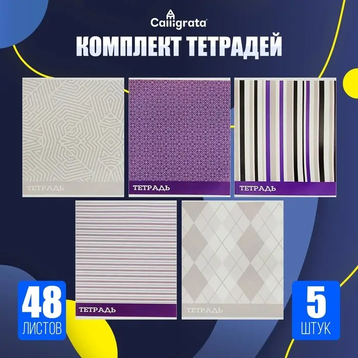 Тетради 48 листов в клетку &laquo;Стильные узоры&raquo;, 5 шт.