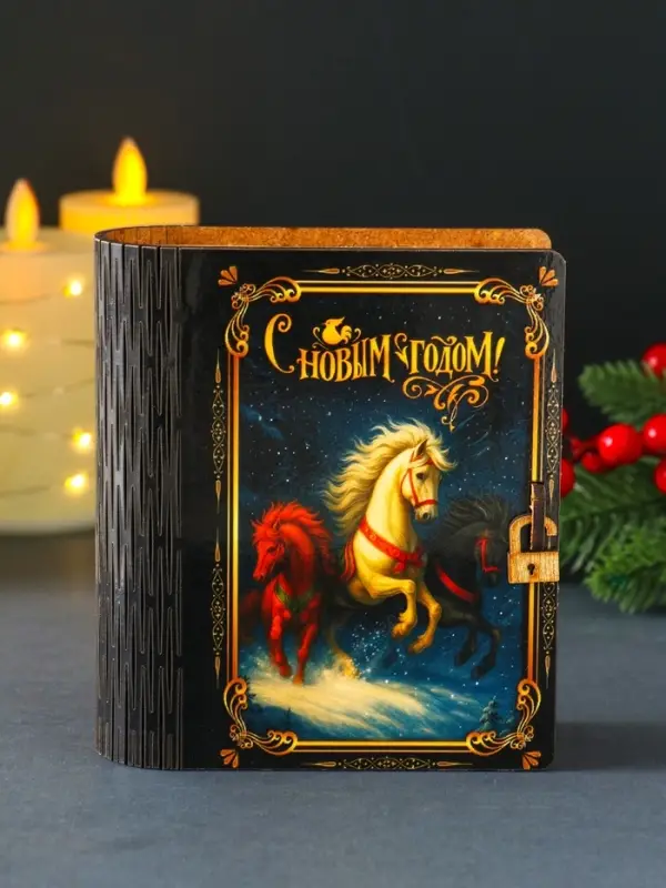 Новогодняя копилка-шкатулка "Тройка лошадей" 14х12х5 см