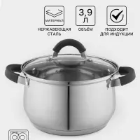 Кастрюля Катунь &laquo;Ирида&raquo;, 3.9 л, d=20 см, с крышкой, капсульное дно, индукция, нержавеющая сталь, AISI - 201, хромированная