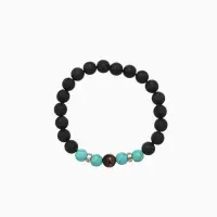 Браслет "Вулкан" камень пирит, лава, длина 18 см, цв. чёрный, бирюзовый