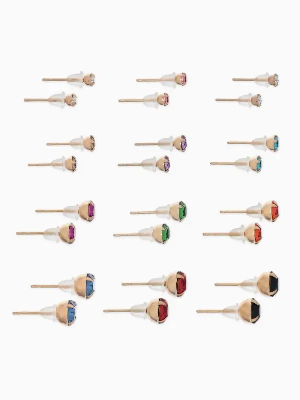 Серьги пусеты 12 пар &laquo;Фантазия&raquo;, маленькие d=3-6 мм, цветные в золоте