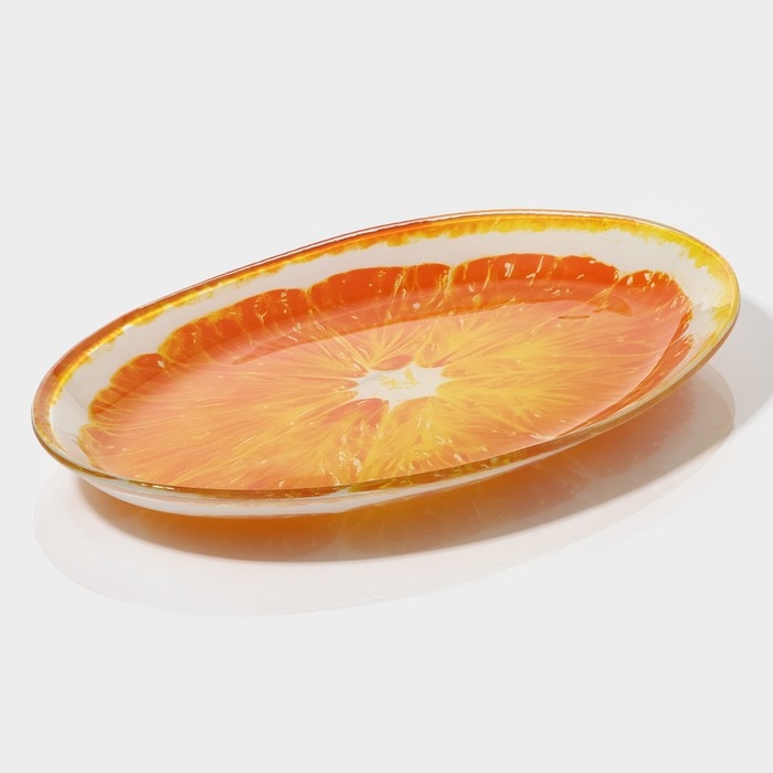 Блюдо сервировочное стеклянное овальное Доляна «Сочный апельсин», 24,5×15 см, цвет оранжевый Блюдо сервировочное стеклянное овальное Доляна «Сочный апельсин», 24,5×15 см, цвет оранжевый