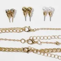 Набор 2 предмета: 3 колье, 3 пары пусет &laquo;Эстетика&raquo;, сердце, белый в золоте, 32 см