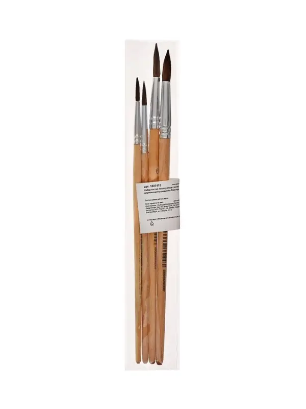 Набор кистей для рисования, пони, 4 штуки: № 2, 4, 6, 8, круглые, деревянная ручка, международный размер