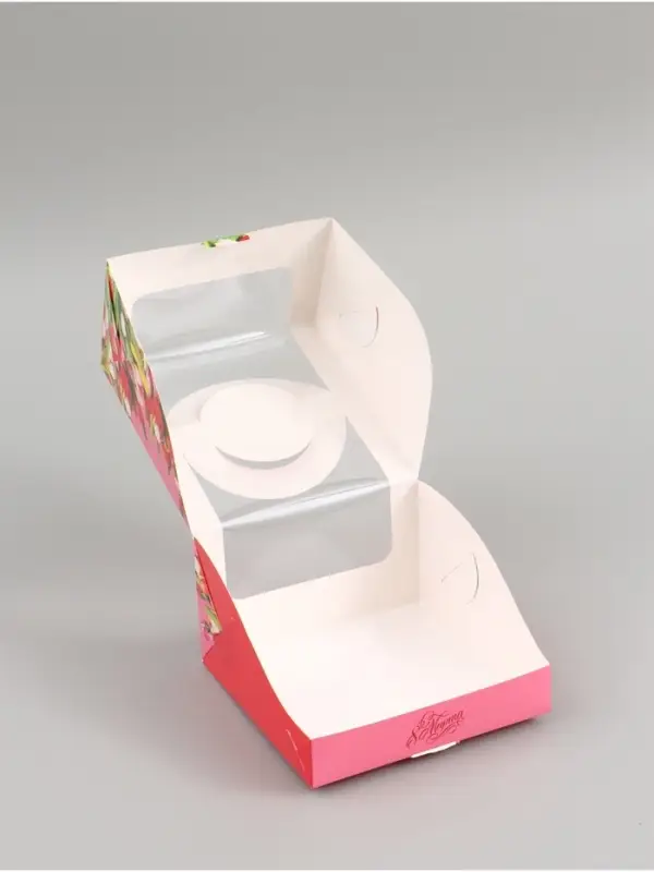 Коробка под бенто - торт с окном &laquo;С 8 марта!&raquo;, 14&times;14&times;8 см