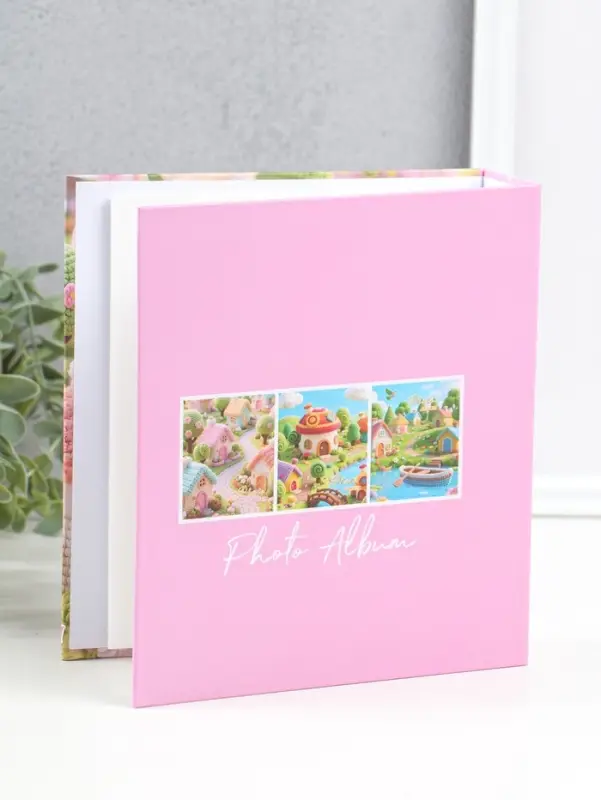 Фотоальбом на 100 фото 13х18 см "Вязаная деревушка" в коробке 5х18х20,5 см