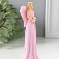 Сувенир полистоун "Девушка-ангел в розовом платье усыпанном цветами" 4х3,5х13 см