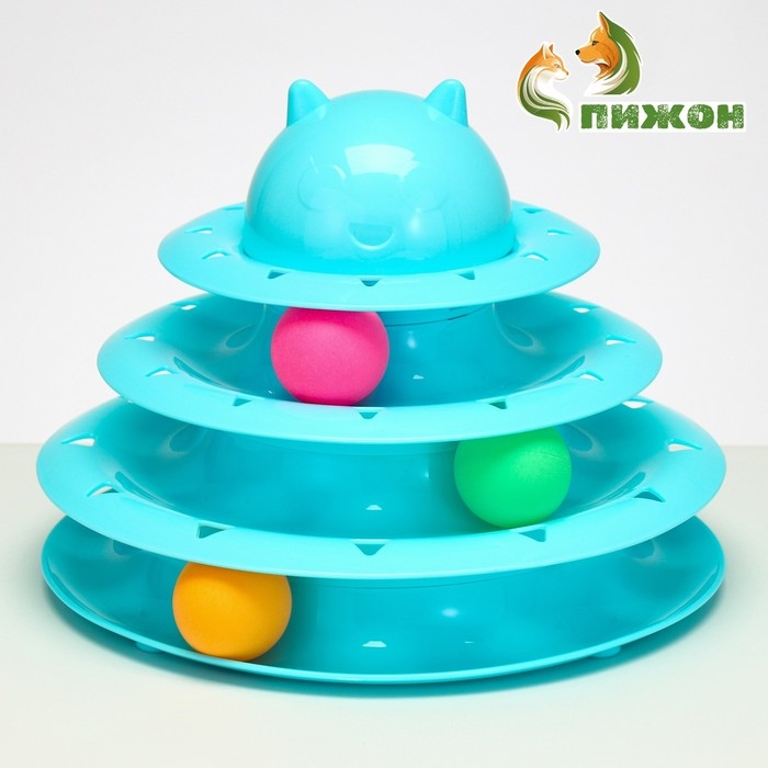Игровой комплекс  Игровой комплекс "Пижон" для кошек с 3 шариками, 24,5 х 24,5 х 13 см, голубой