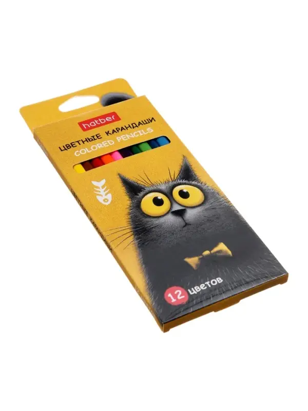 Карандаши 12цв, Hatber, заточ, трехгр, коробка, европодвес 94019