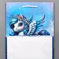 Пакет подарочный новогодний ламинированный, «Единорог» , 18×10×22.3 см