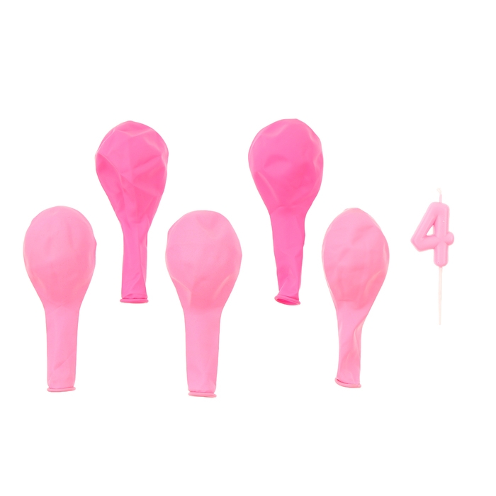 Свечи для торта + 5 шаров, цифра 4, розовая Свечи для торта + 5 шаров, цифра 4, розовая