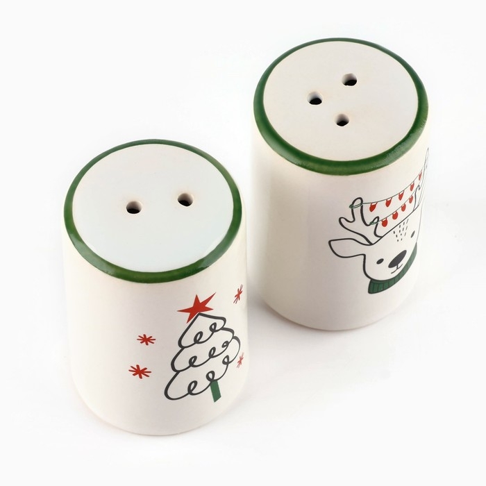 Новый год! Набор для специй керамический «Новогодний олень», 12х6.5х7 см, цвет белый Новый год! Набор для специй керамический «Новогодний олень», 12х6.5х7 см, цвет белый