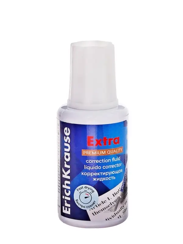 Корректирующая жидкость 20 мл, ErichKrause Extra, на основе растворителя, кисть
