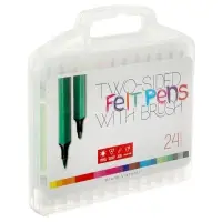 Фломастеры-кисточки 24 BRIGHT, COLORS, двусторонние, в пластиковом пенале
