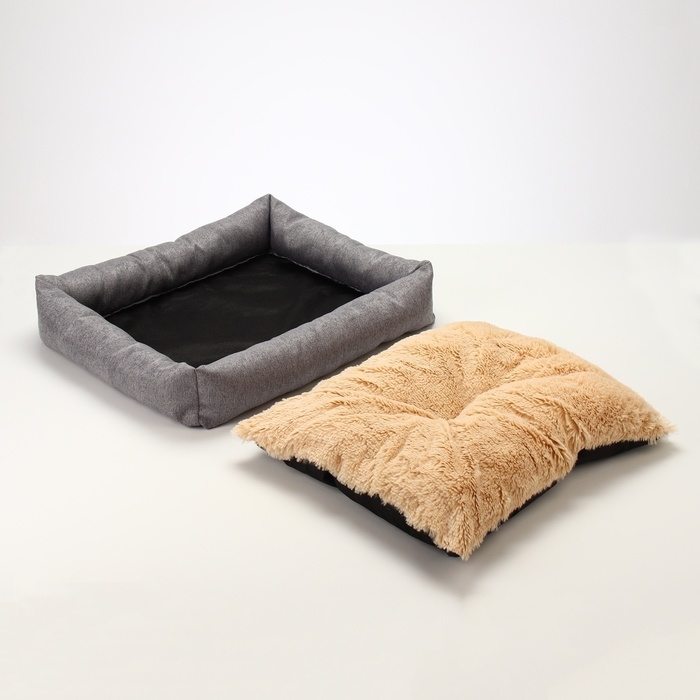 Лежанка для животных, 60*50*15 см, рогожка, синтепон, искусс. Мех, СЕРАЯ Лежанка для животных, 60*50*15 см, рогожка, синтепон, искусс. Мех, СЕРАЯ