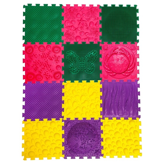 Модульный массажный коврик ОРТО ПАЗЛ «Ассорти», 12 модулей, цвет МИКС Модульный массажный коврик ОРТО ПАЗЛ «Ассорти», 12 модулей, цвет МИКС