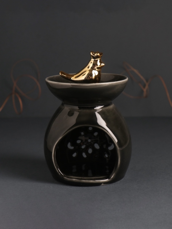 Аромалампа керамика Аромалампа керамика "Птичка в короне в цветочной чаше" черный перламутр 9х9х13 см