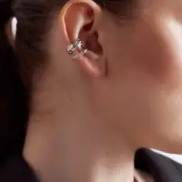 Серьга кафф &laquo;Таяние&raquo; два бублика, цвет серебро