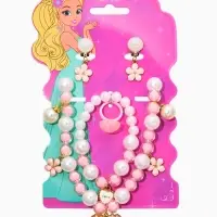 Набор детских украшений &laquo;Выбражулька. Нежность&raquo;, 4 предмета: клипсы, кольцо, бусы, браслет, розовый, белый