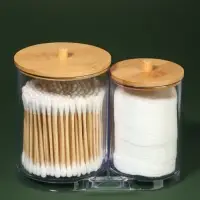 Органайзер для ватных палочек и дисков BAMBOO, с крышкой, 15.5&times;8.5&times;12 см, прозрачный, коричневый