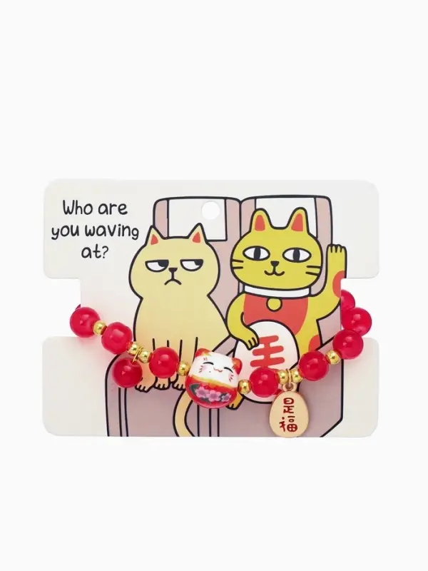 Браслет из бусин &laquo;Япония. Кошечка нэко&raquo;, L=16 см, красный в золоте