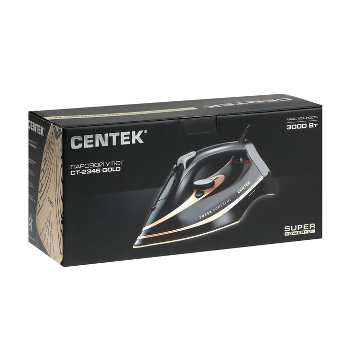 Утюг Centek CT-2346, 3200 Вт, керамика, 380 мл, капля-стоп, пар. удар, черно-золотистый