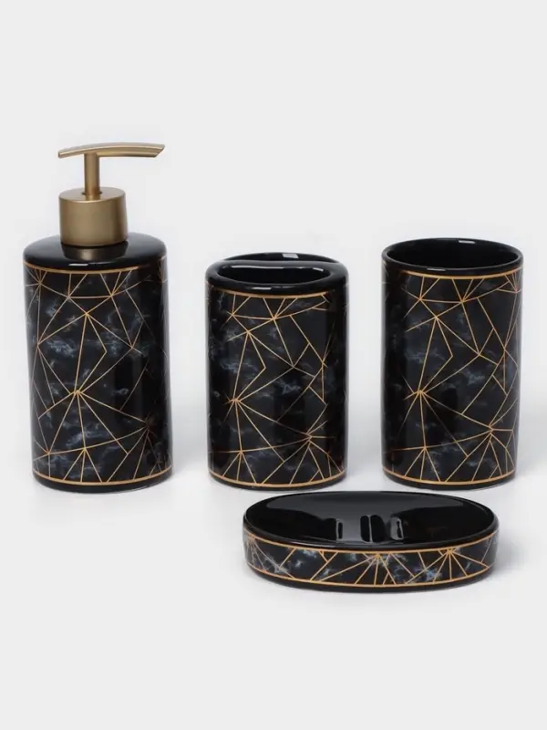 Аксессуары для ванной &laquo;Лофт&raquo;, 4 предмета, дозатор 250 мл, мыльница, 2 стакана, чёрные