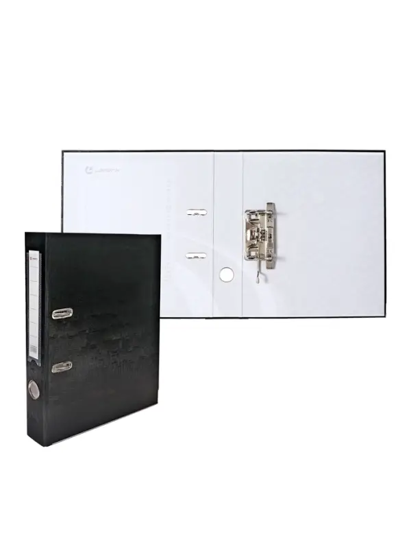 Папка-регистратор А4, 50 мм, ПВХ, тиснение &laquo;лен&raquo;, металлическая окантовка, карман на корешок, собранная, черная