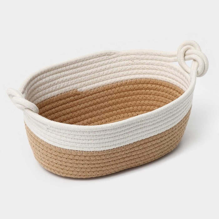 Корзина для хранения плетёная ручной работы LaDо́m «Вега», хлопок, 33×22×13 см, цвет бежевый Корзина для хранения плетёная ручной работы LaDо́m «Вега», хлопок, 33×22×13 см, цвет бежевый