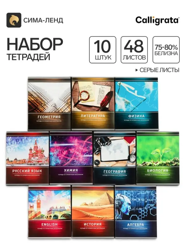 Тетради предметные Calligrata &laquo;Металл&raquo;, 10 предметов, 48 листов, со справочным материалом, обложка из мелованного картона