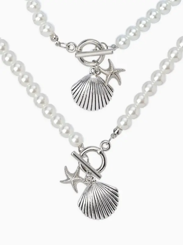 Набор 2 предмета: бусы. браслет &laquo;Жемчуг. Ракушка вонголе&raquo;, L=18/42 см, №8, белый в серебре