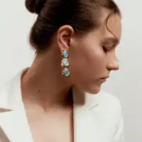 Серьги &laquo;Царские&raquo; кошачий глаз, светло-голубые в золоте