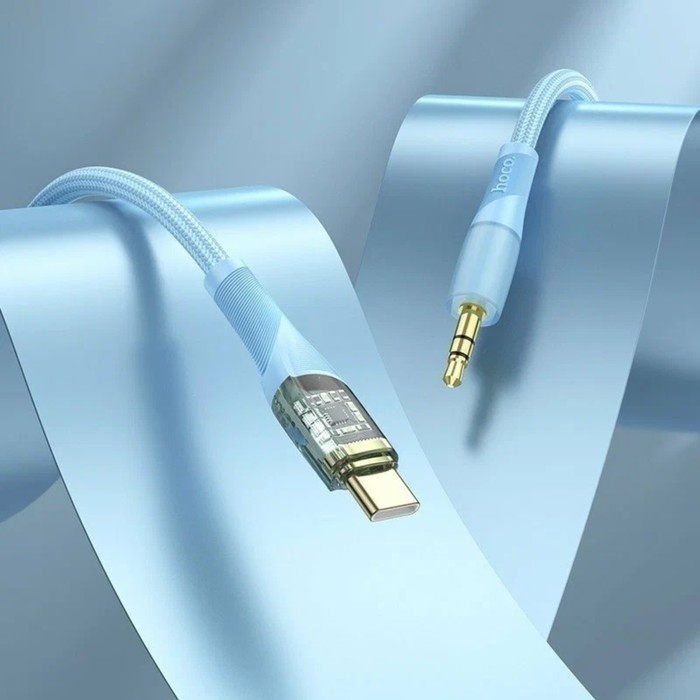 Кабель Hoco UPA25, Jack 3.5 мм (m) - Type-C, прозрачный, синий Кабель Hoco UPA25, Jack 3.5 мм (m) - Type-C, прозрачный, синий