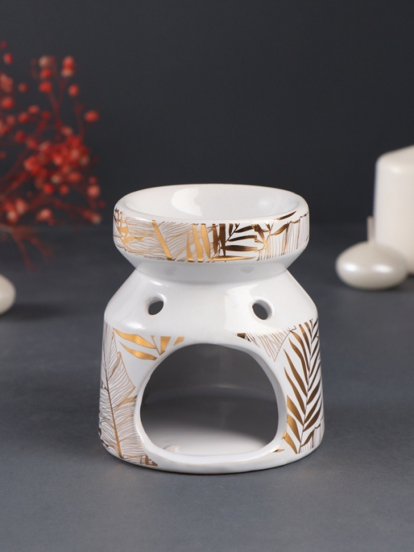Аромалампа керамика Аромалампа керамика "Золотые пальмовые листья на белом" 9,8х9,8х11 см