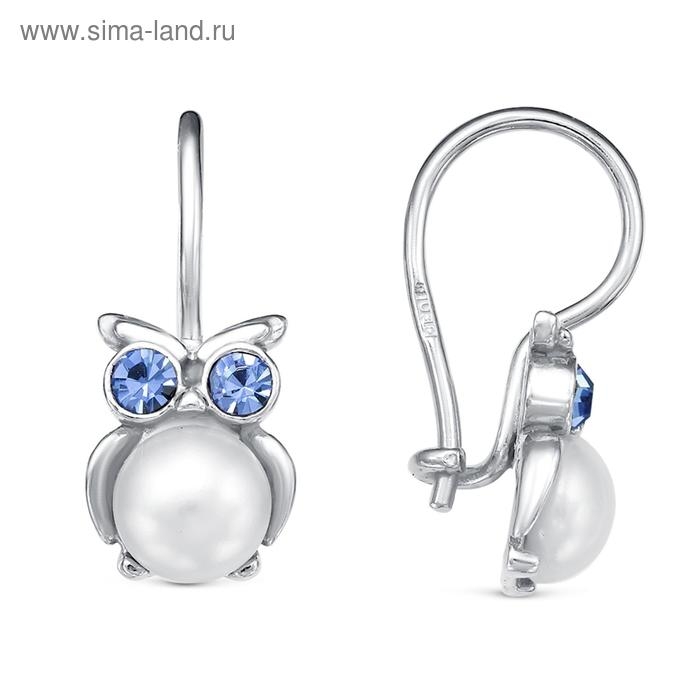 Серьги детские «Совушка», посеребрение, цвет бело-голубой Серьги детские «Совушка», посеребрение, цвет бело-голубой