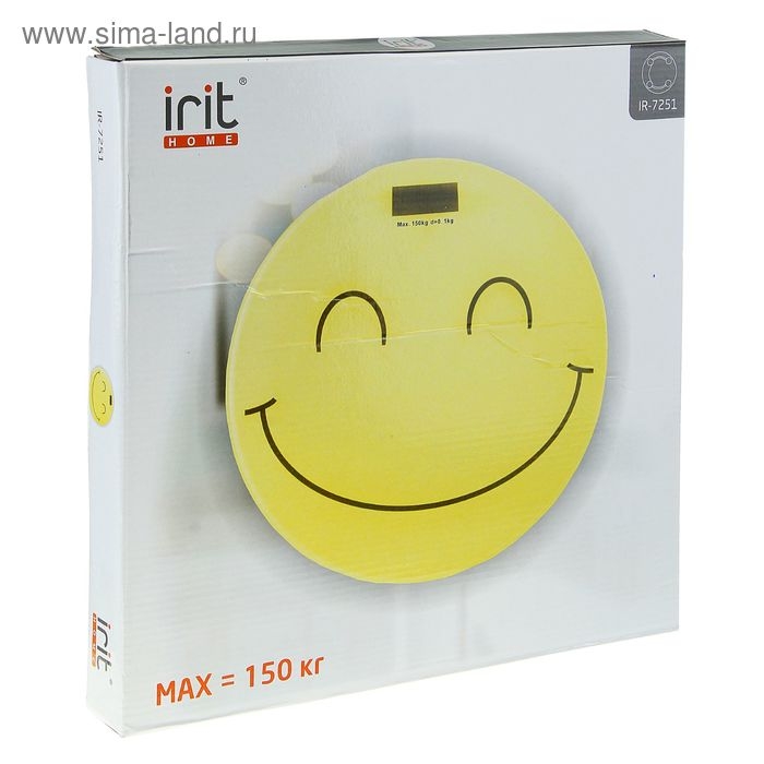 Весы напольные Irit IR-7251, электронные, до 150 кг, стекло, 1хCR2032, рисунок  Весы напольные Irit IR-7251, электронные, до 150 кг, стекло, 1хCR2032, рисунок "смайлик"