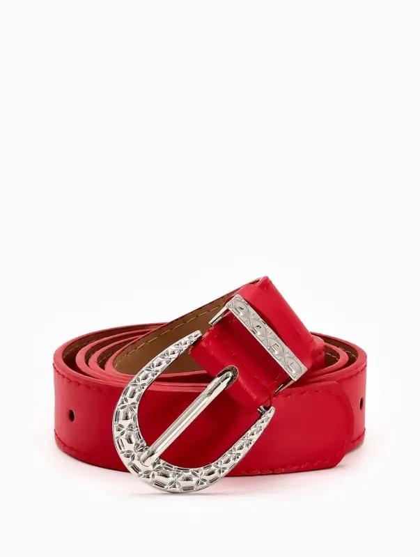 Ремень женский &laquo;Кэлли&raquo;, 110&times;3 см, пряжка металл, серебристая, красный