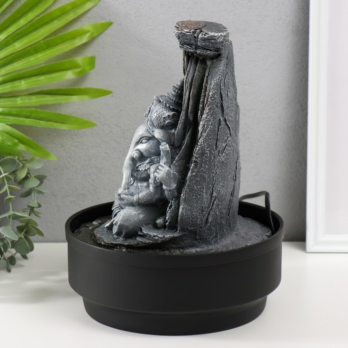 Фонтан настольный от сети, подсветка Фонтан настольный от сети, подсветка "Серый Ганеша в каменном гроте" 21х21х28 см