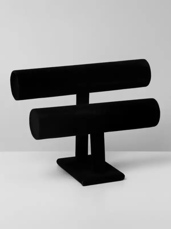 Подставка для часов, браслетов QF, двухуровневая, флок, 25.5&times;13&times;19 см, d=5 см, чёрная