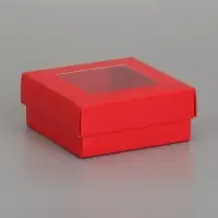 Коробка складная, крышка-дно,с окном, красная, 12 х 12 х 5 см