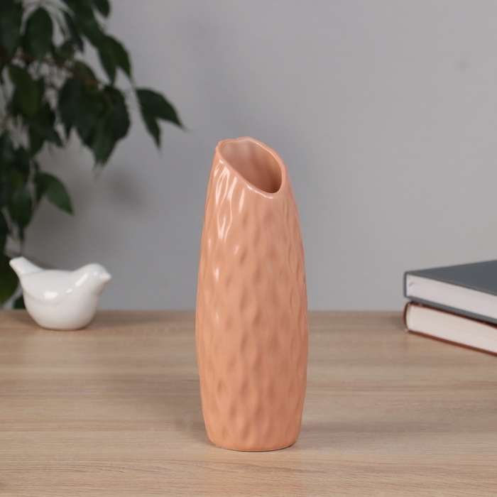 Ваза керамика настольная Ваза керамика настольная "Теган" бочка скос, 20,5х6,5 см, персиковый