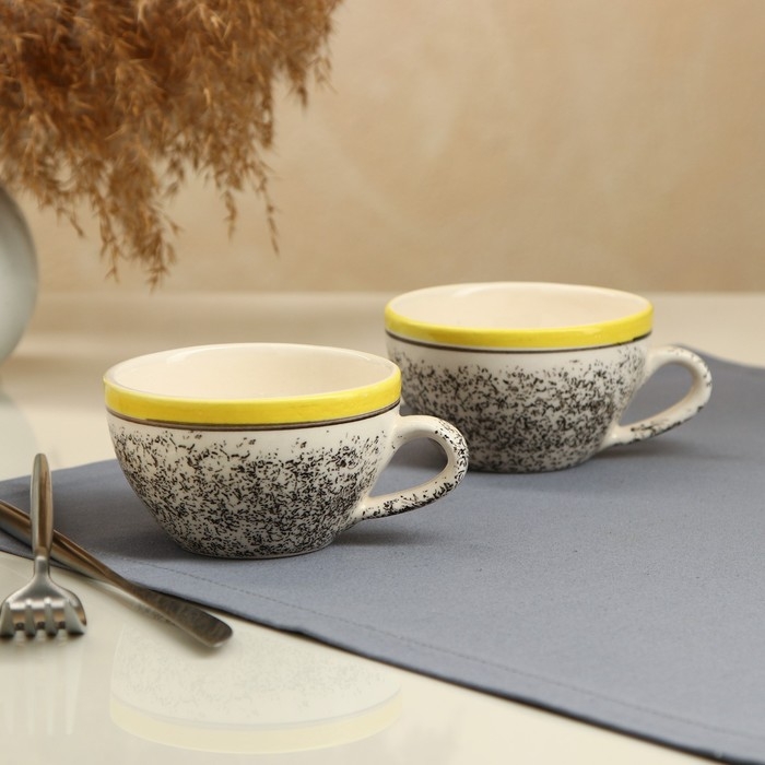 Набор кружек «Крошка», 2 шт, керамика, жёлтая, 200 мл, 1 сорт, Иран Набор кружек «Крошка», 2 шт, керамика, жёлтая, 200 мл, 1 сорт, Иран