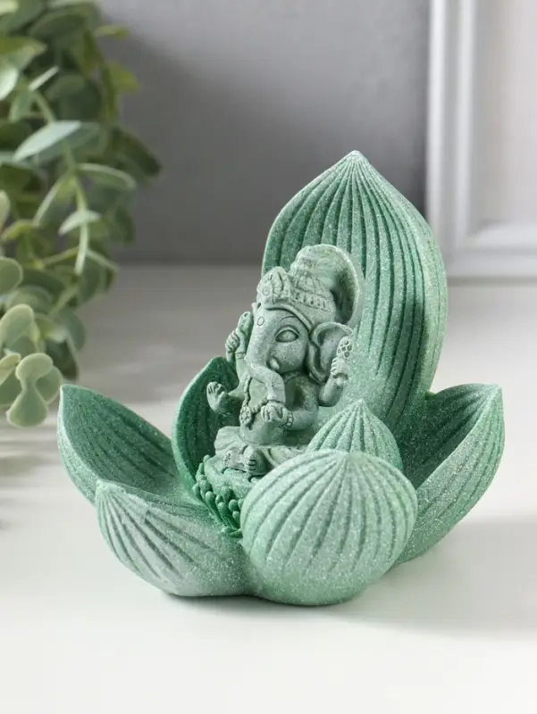Сувенир полистоун "Лотос и Ганеша" зелёный 12,5х12,5х11 см