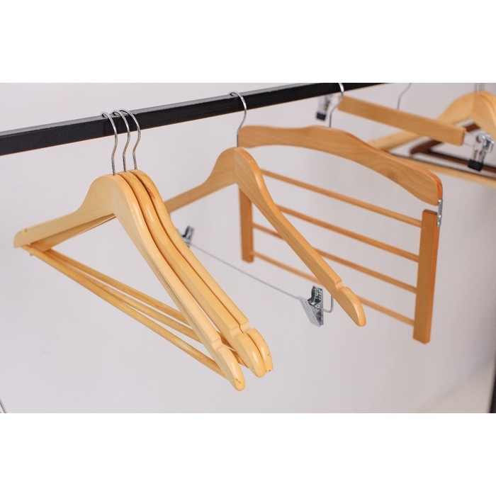 Плечики - вешалки для одежды LaDо́m Bois, 44,5&times;1,2&times;23 см, 3 шт, с перекладиной, широкие плечики, деревянная сорт А