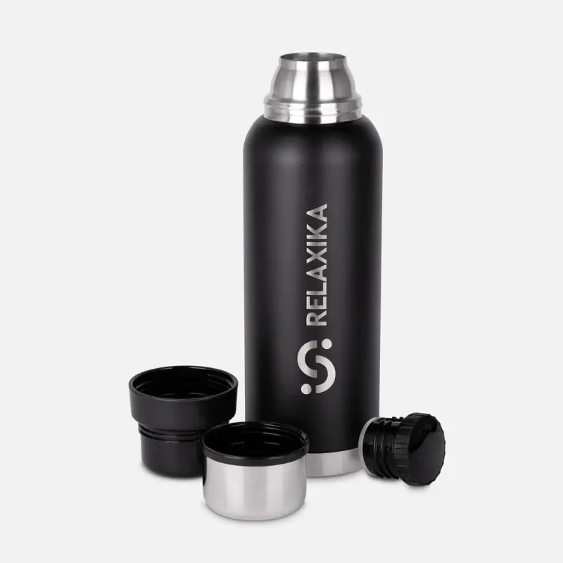 Термос Relaxika 1200 со стикерпаком, черный