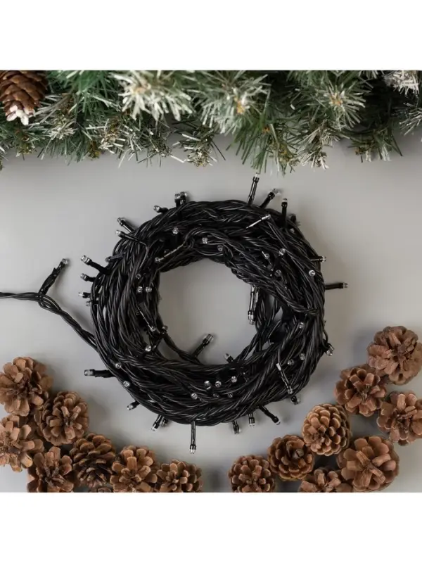 Гирлянда &laquo;Нить&raquo; 10 м, IP44, УМС, тёмная нить, 100 LED, свечение синее, мерцание белым, 220 В