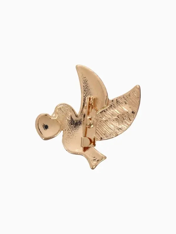 Брошь &laquo;Голуби&raquo;, с сердечками, бело-красная в золоте